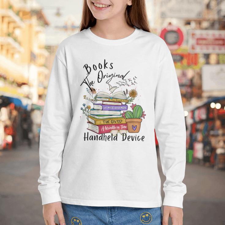Books Original Handheld Device Reader Literacy Book Lover Youth Long Sleeve Tee