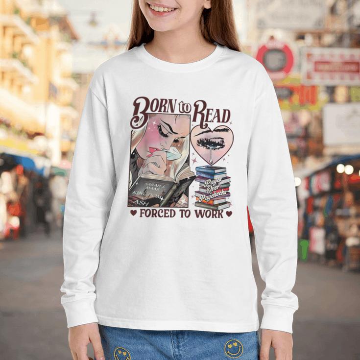 Born To Read Forced To Work Booklover -Adults Book Lovers Casual Grey Small Youth Long Sleeve Tee