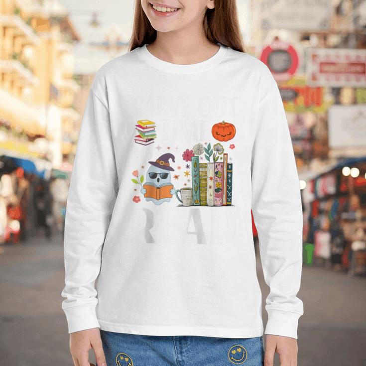 Carve Out Time To Read Halloween Ghost Books Raglan Baseball Tee Youth Long Sleeve Tee