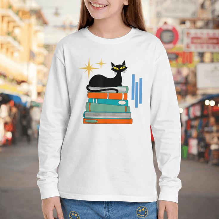 Cat And Books Retro Midcentury Mid Century Aesthetic Youth Long Sleeve Tee Cat And Books Retro Midcentury Mid Century Aesthetic Youth Long Sleeve Tee
