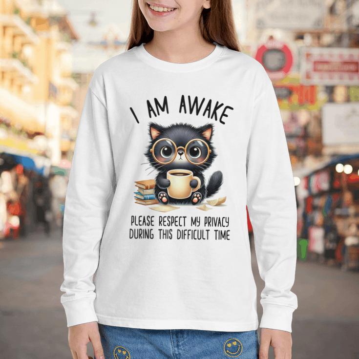 Cat Glasses Coffe Books I Am Awake Please Respect My Privacy Youth Long Sleeve Tee Cat Glasses Coffe Books I Am Awake Please Respect My Privacy Youth Long Sleeve Tee