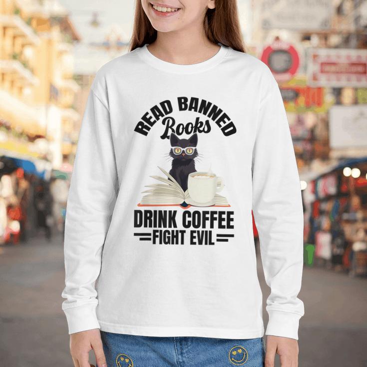 Cat I Read Banned Books Shirt Bookworm Avid Reader For Men Women Kids Youth Long Sleeve Tee