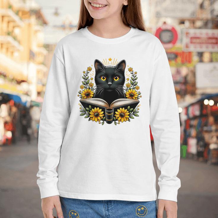 Cat For Women Book Lover Cute Cat And Book Youth Long Sleeve Tee