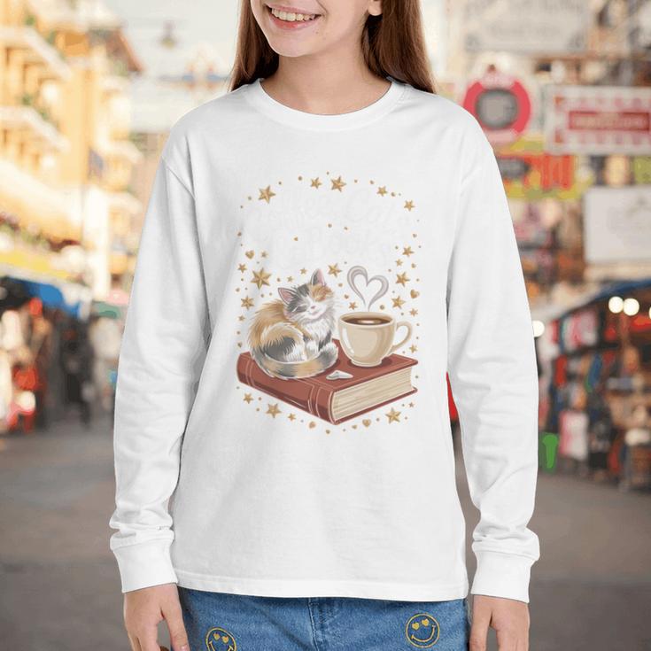 Coffee Cats & Books Cute Cat Book Lover Reading Youth Long Sleeve Tee Coffee Cats & Books Cute Cat Book Lover Reading Youth Long Sleeve Tee