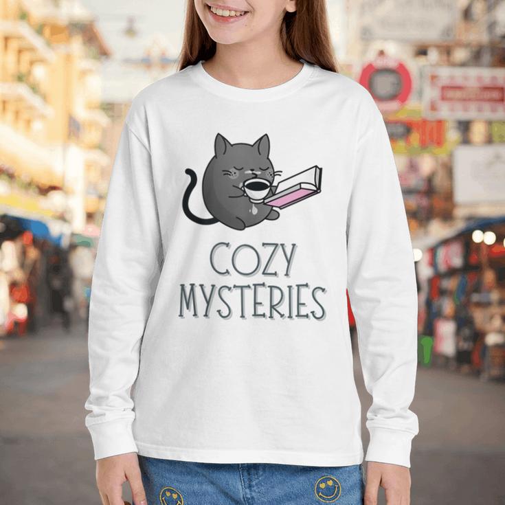 Cozy Mysteries Coffee And Novel For Book Lovers Youth Long Sleeve Tee Cozy Mysteries Coffee And Novel For Book Lovers Youth Long Sleeve Tee