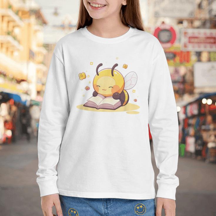 Cute Bee Reading Book Teacher Student Reader Graphic For Men Women Kids Youth Long Sleeve Tee