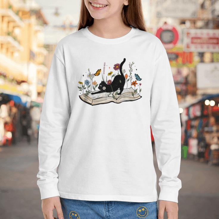 Cute Cat Flower Garden Book Kitty Reading Floral Men Women Girls Kids Youth Long Sleeve Tee Cute Cat Flower Garden Book Kitty Reading Floral Men Women Girls Kids Youth Long Sleeve Tee