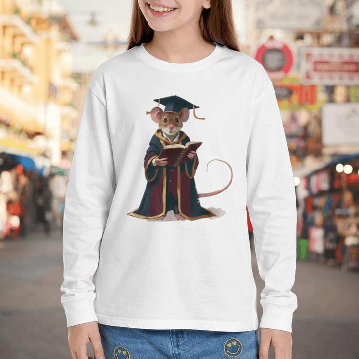 Cute Mouse Reading Book Graduation Youth Long Sleeve Tee