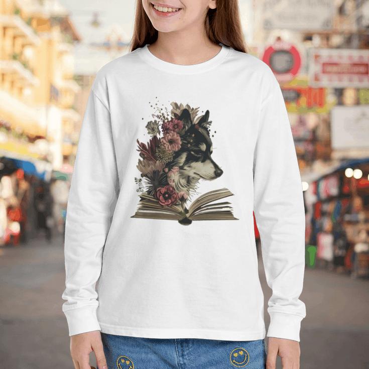 Dog Book Flower Youth Long Sleeve Tee