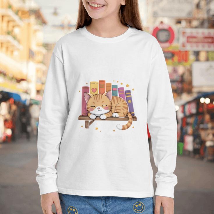 Easily Distracted By Cats And Books Cute Cat Sleeping Girls Youth Long Sleeve Tee
