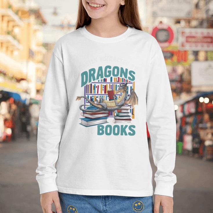 Easily Distracted By Dragons And Books Bookworm Youth Long Sleeve Tee