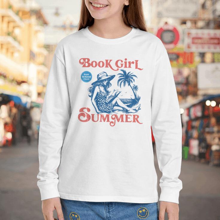 Girl Reading Book Summer Beach Vacation For Book Lover Youth Long Sleeve Tee