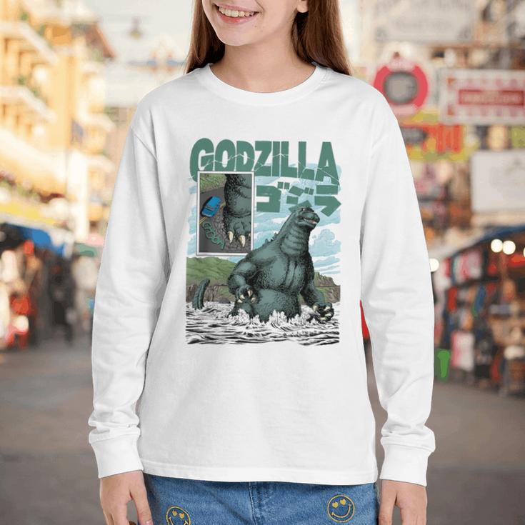 Godzilla Ocean Scene Comic Book Illustration Movie Monster Youth Long Sleeve Tee Godzilla Ocean Scene Comic Book Illustration Movie Monster Youth Long Sleeve Tee