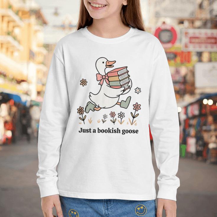 Goose With Books Cute Bookworm Reader Youth Long Sleeve Tee