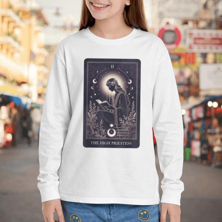 High Priestess Tarot Art Celestial Mystic Book Lover Youth Long Sleeve Tee