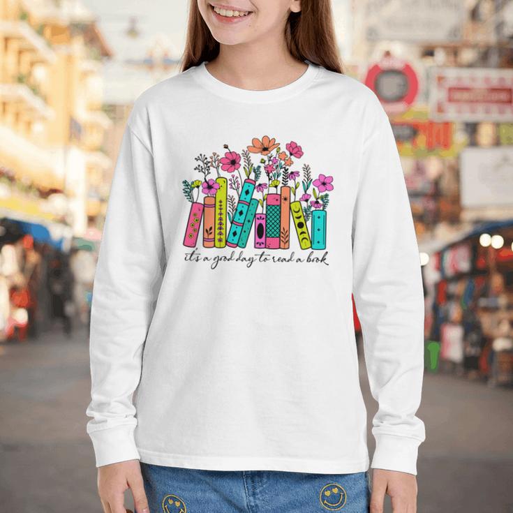It's A Good Day To Read A Book Floral Book Lovers Librarian Youth Long Sleeve Tee