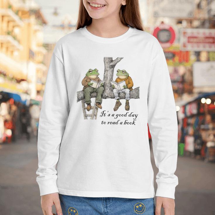 It's A Good Day To Read A Book Frog Toad Youth Long Sleeve Tee