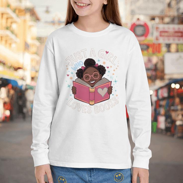 Just A Girl Who Loves Books Cute African American Afro Youth Long Sleeve Tee Just A Girl Who Loves Books Cute African American Afro Youth Long Sleeve Tee