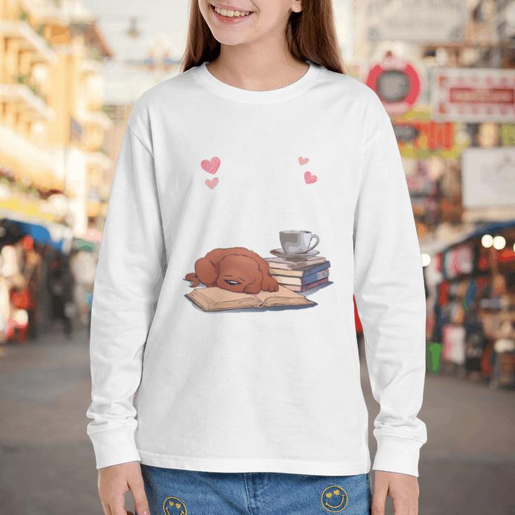Just a Girl Who Loves Dogs Books Coffee T-Shirt Youth Long Sleeve Tee