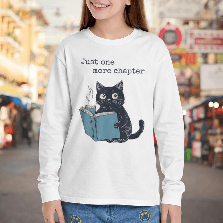 Just One More Chapter Bookworm Cat Book Lover Youth Long Sleeve Tee
