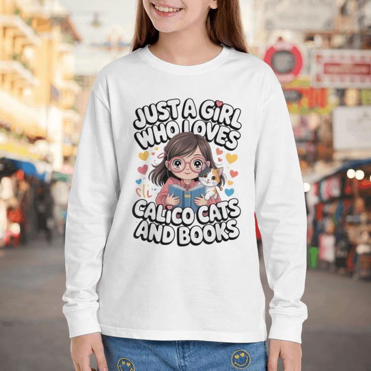 Kawaii Cat And Books Just A Girl Who Loves Both Youth Long Sleeve Tee