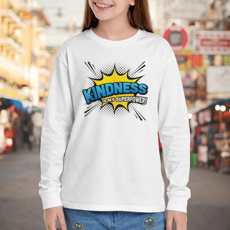 Kindness Is My Superpower Retro Comic Book T-Shirt Youth Long Sleeve Tee