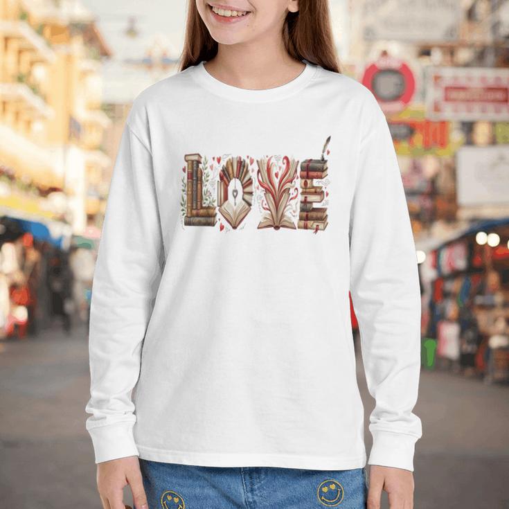 Librarian Reader Books Valentine Teacher Valentines Teach Youth Long Sleeve Tee