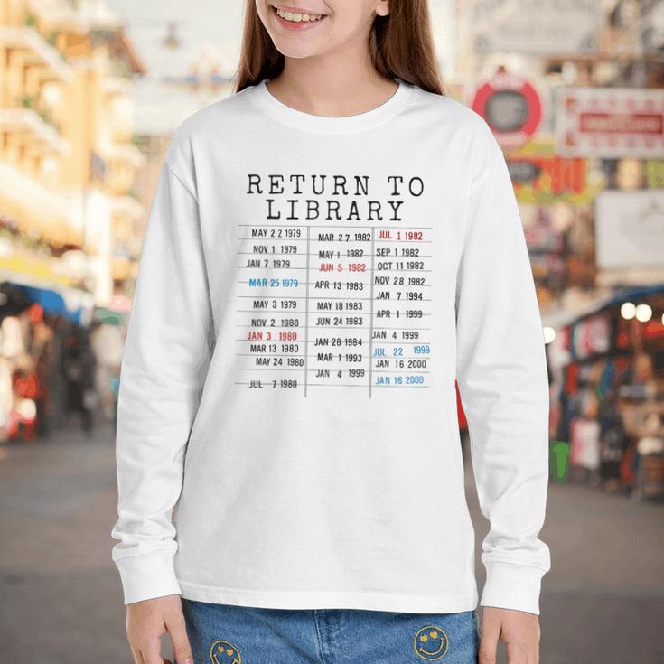 Library Card Due Date Stamp Book Lover Reading Vintage Read Youth Long Sleeve Tee