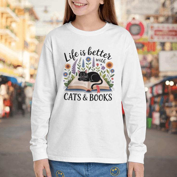 Life Is Better With Cats And Books Youth Long Sleeve Tee Life Is Better With Cats And Books Youth Long Sleeve Tee