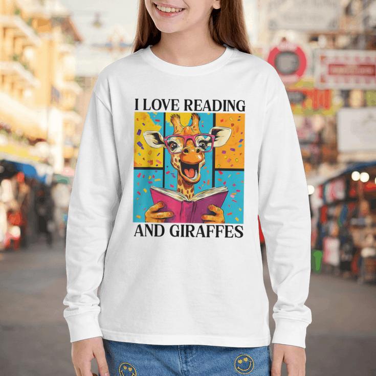 Love Reading And Giraffes Cute Giraffe Reading Book Lovers Youth Long Sleeve Tee
