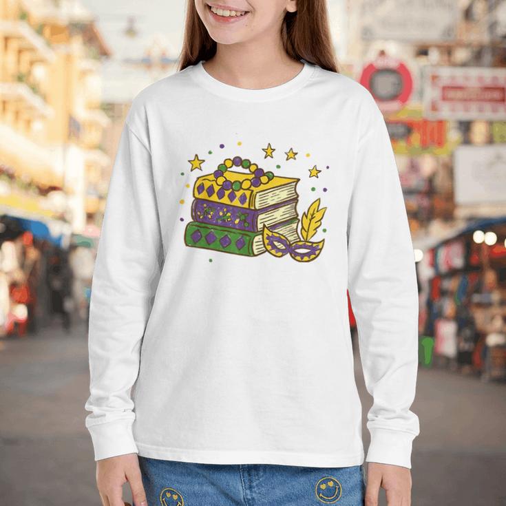 Mardi Gras Book Lover Reading Reader Men Women Kids Youth Long Sleeve Tee