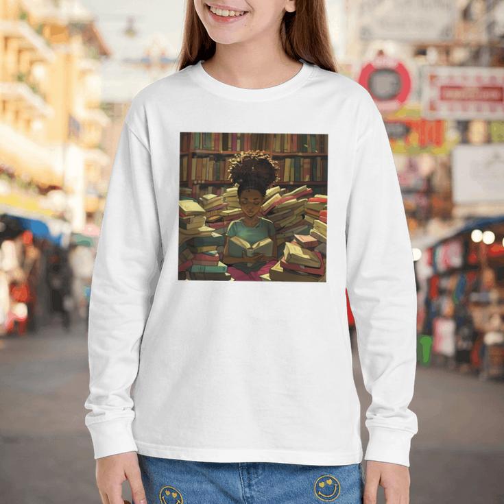 Melanin Afro Women Educated Reading Book History Girls Youth Long Sleeve Tee