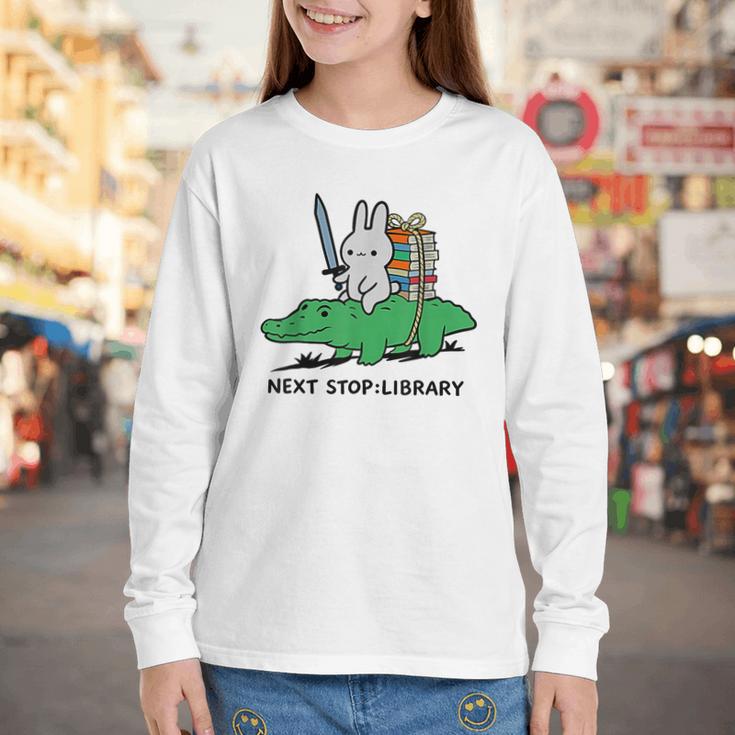 Next Stop Library Reading Book Youth Long Sleeve Tee Next Stop Library Reading Book Youth Long Sleeve Tee