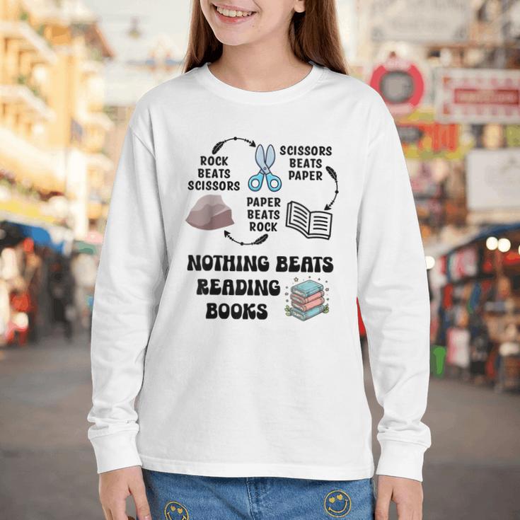Nothing Beats Reading Rock Paper Scissors Reader Book Lover Youth Long Sleeve Tee