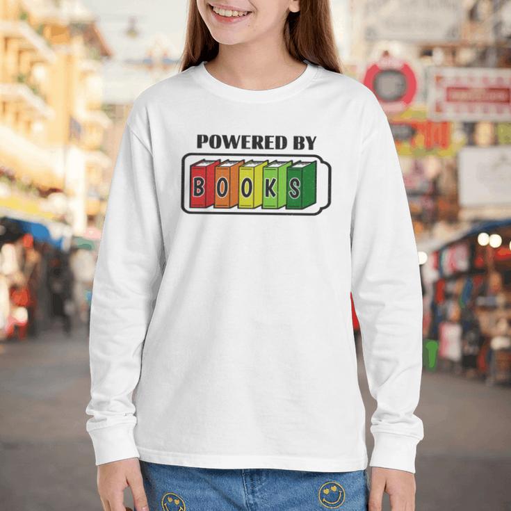 Powered By Books Bookworm Librarian Reading Youth Long Sleeve Tee