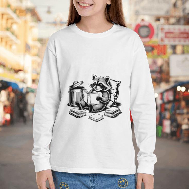 Raccoon Reading A Book Vintage Trash Reader Youth Long Sleeve Tee