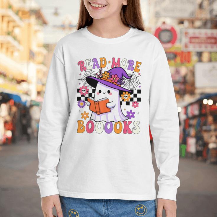 Read More Books Ghost Reading Book Teacher Halloween Youth Long Sleeve Tee