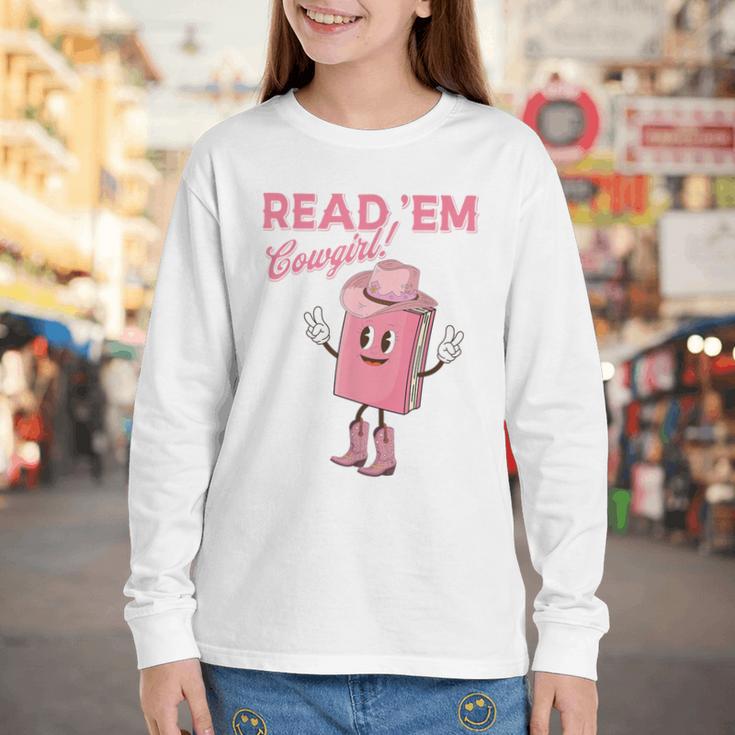Read 'Em Western Cowgirl Retro Groovy Reading Books Youth Long Sleeve Tee Read 'Em Western Cowgirl Retro Groovy Reading Books Youth Long Sleeve Tee
