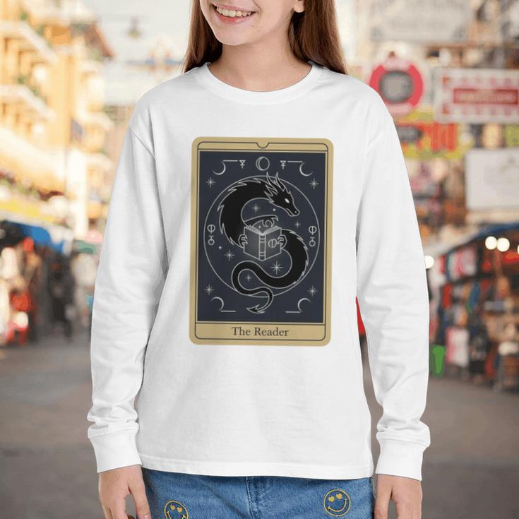 The Reader Tarot Card Mystic Dragon Book Magic Youth Long Sleeve Tee