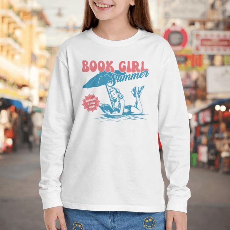 Retro Book Girl Summer Beach Vacation For Book Lover Youth Long Sleeve Tee Retro Book Girl Summer Beach Vacation For Book Lover Youth Long Sleeve Tee