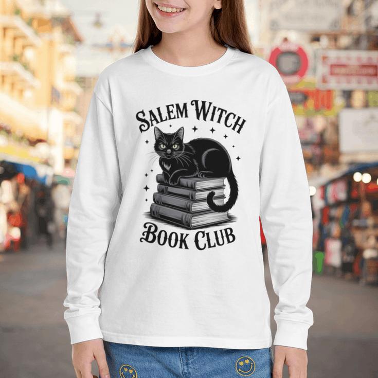 Salem Witch Book Club Bookish Halloween Cat Women Youth Long Sleeve Tee