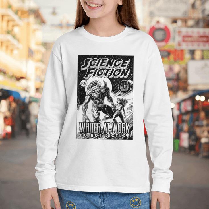 Science Fiction Writer At Work Vintage Book Cover Youth Long Sleeve Tee Science Fiction Writer At Work Vintage Book Cover Youth Long Sleeve Tee