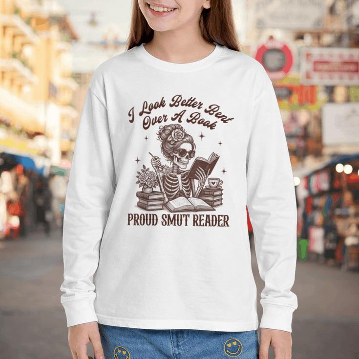 Smut Reader Spicy Romance Look Better Bent That Over A Book Youth Long Sleeve Tee