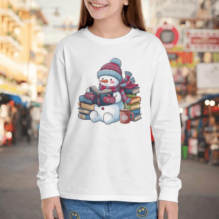 Snowman Reading Book Lovers Christmas Bookworm Librarian Youth Long Sleeve Tee Snowman Reading Book Lovers Christmas Bookworm Librarian Youth Long Sleeve Tee
