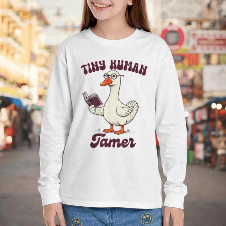 Teacher Silly Goose Reading Book Teaching Tiny Human Tamer Youth Long Sleeve Tee