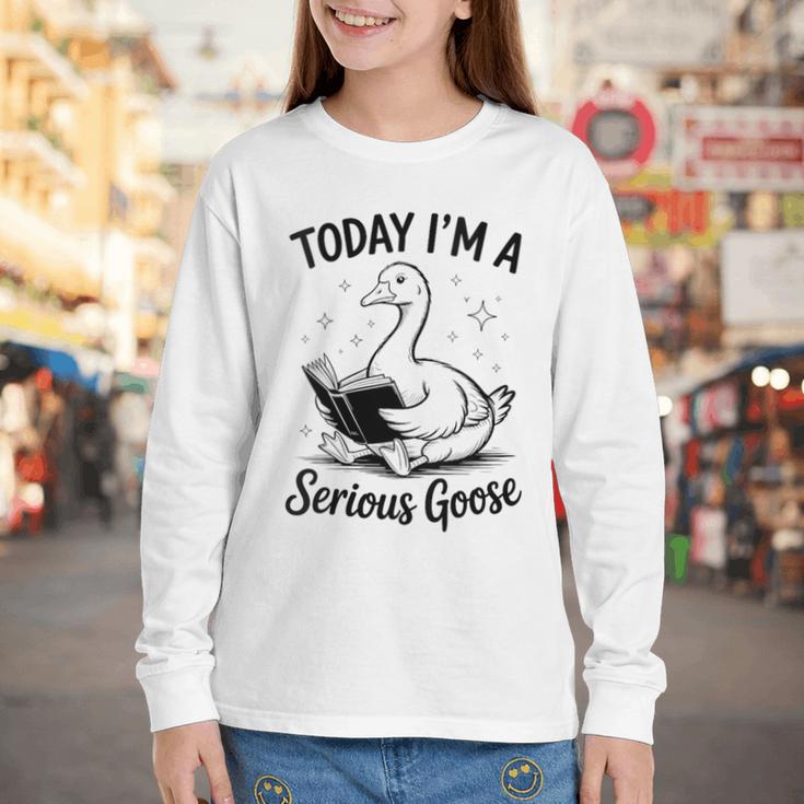 Today I'm A Serious Goose Animal Reading Book Lovers Youth Long Sleeve Tee