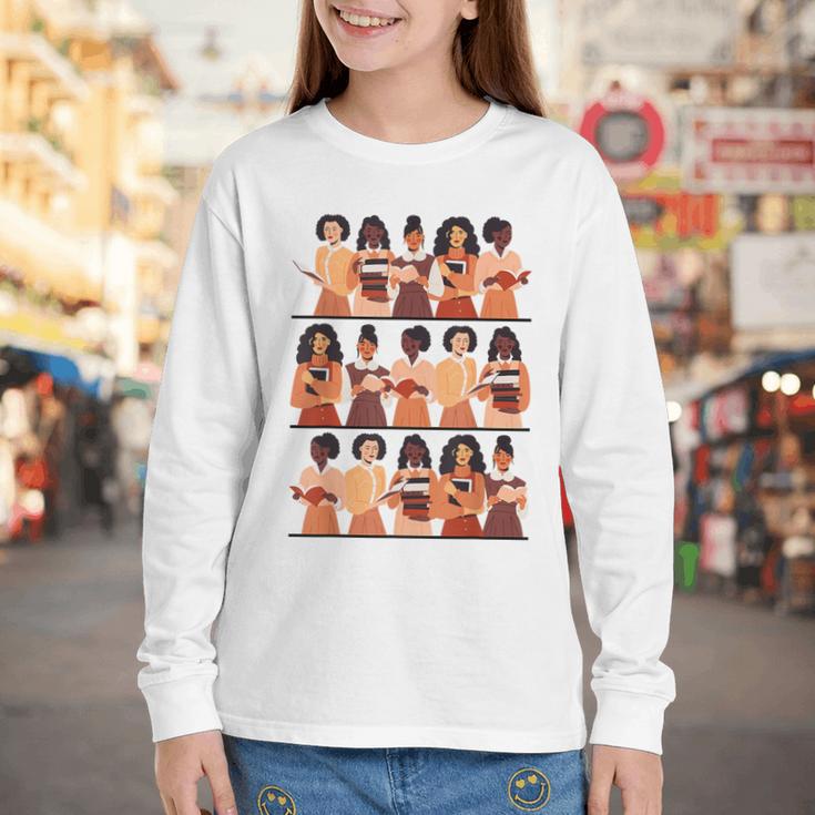 History Month Educated Black Women Girls Reading Books Youth Long Sleeve Tee