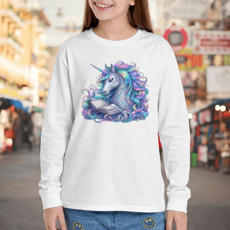 Unicorn Reading For Book Lovers Readers Youth Long Sleeve Tee