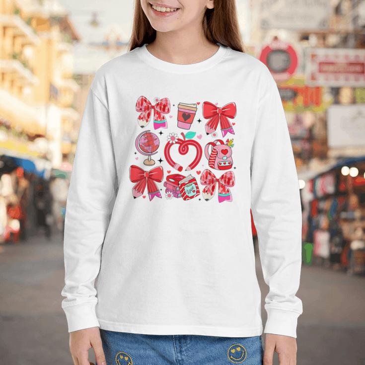 Valentine Teacher Coquette Bow Pencil Heart Book Girl Women Youth Long Sleeve Tee Valentine Teacher Coquette Bow Pencil Heart Book Girl Women Youth Long Sleeve Tee