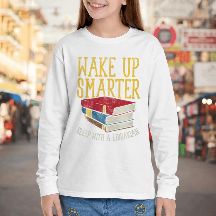 Wake Up Smarter Librarian Book Stack Premium Tri-Blend Youth Long Sleeve Tee